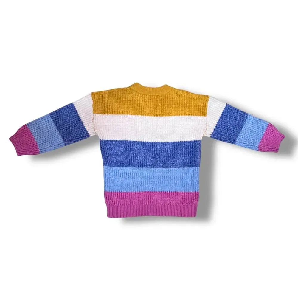 🍄3/$15 Old Navy Girls Sweater 4T Multi Colorblock Stripe Thick Knit Crewneck